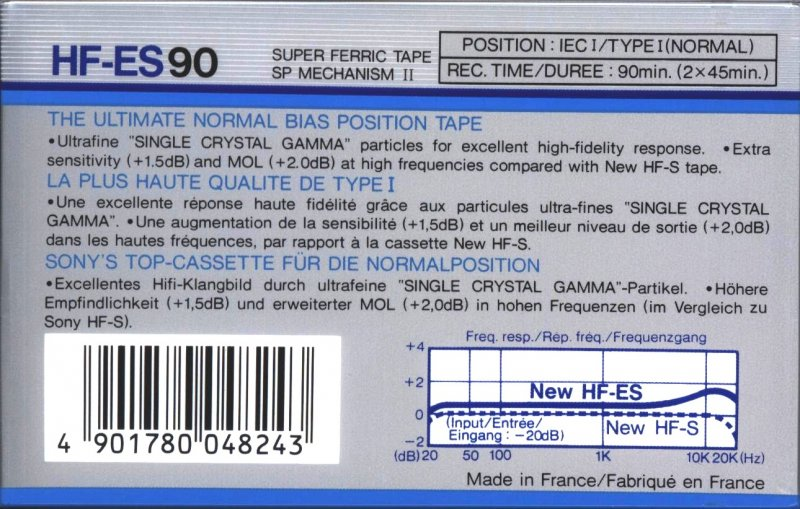 Compact Cassette Sony HF-ES 90 "HF-ES 90N" Type I Normal 1986 Europe