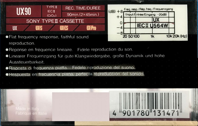 Compact Cassette Sony UX 90 Type II Chrome 1990 Europe