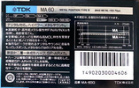 Compact Cassette TDK MA 60 "MA-60G" Type IV Metal 1987 Japan