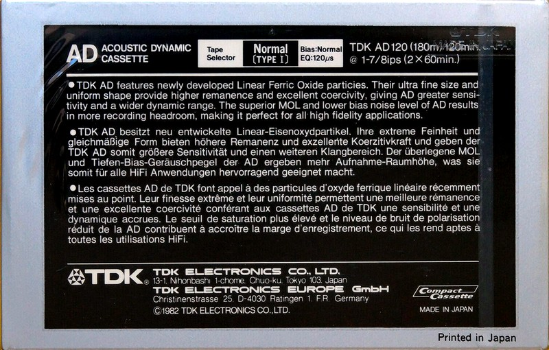 Compact Cassette TDK AD 120 Type I Normal 1982 Europe