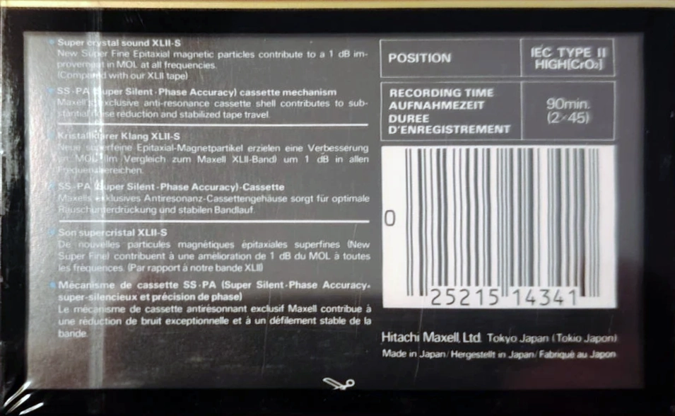 Compact Cassette Maxell XLII-S 90 Type II Chrome 1986 North America