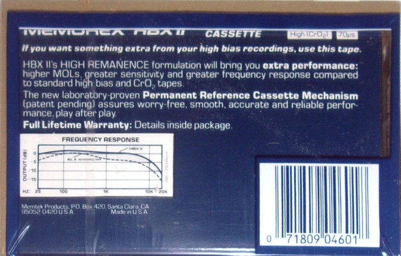 Compact Cassette Memorex HBX II 90 Type II Chrome 1987 USA