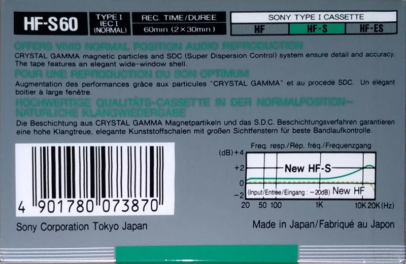 Compact Cassette Sony HF-S 60 "HF-S60A" Type I Normal 1988 Europe