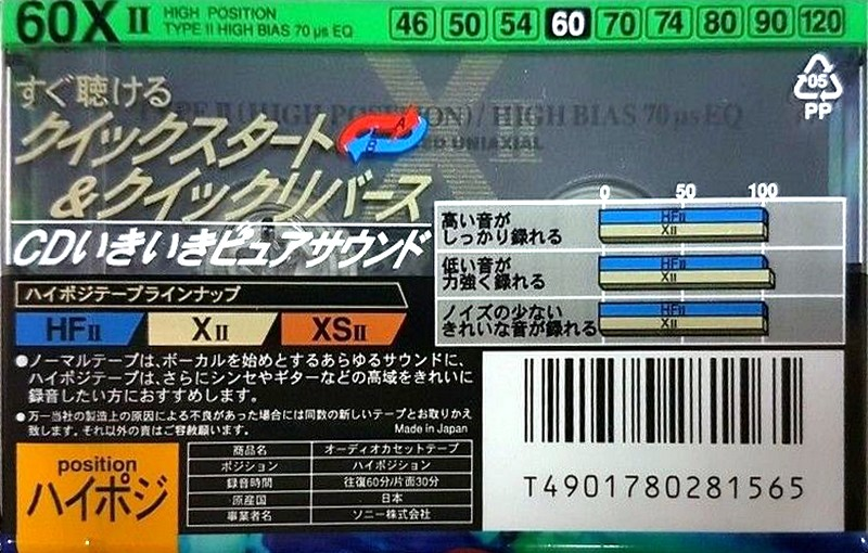 Compact Cassette Sony XII 60 "C-60X2B" Type II Chrome 1994 Japan