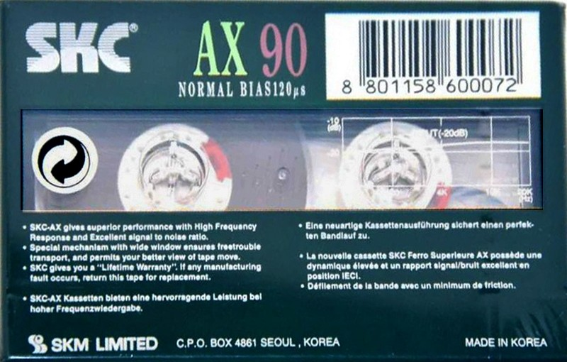 Compact Cassette SKC AX 90 Type I Normal 1995 Europe