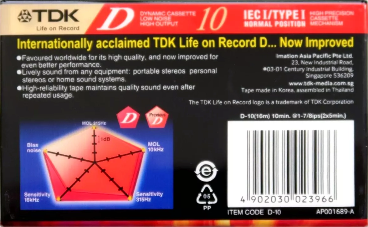 Compact Cassette TDK D 10 "D-10" Type I Normal 2001 Europe
