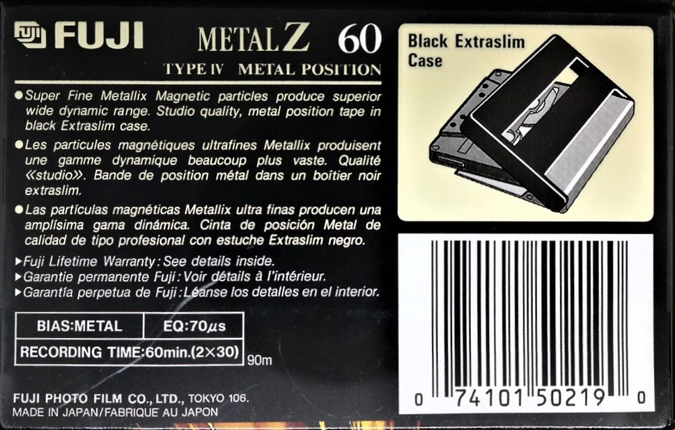 Compact Cassette Fuji Metal Z 60 Type IV Metal 1995 North America