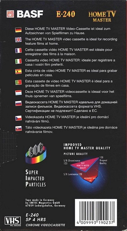 VHS, Video Home System BASF Home TV Master 240 Type II Chrome 1998 Europe