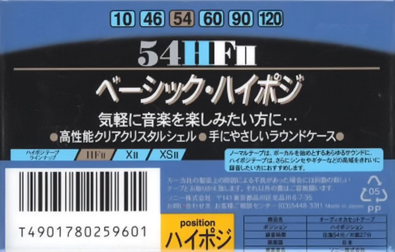 Compact Cassette Sony HFII 54 Type II Chrome 1995 Japan