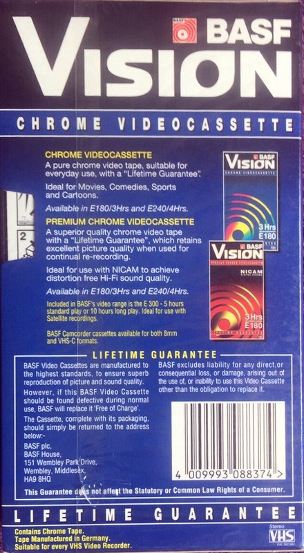 VHS, Video Home System BASF Vision 180 Type II Chrome 1996 UK