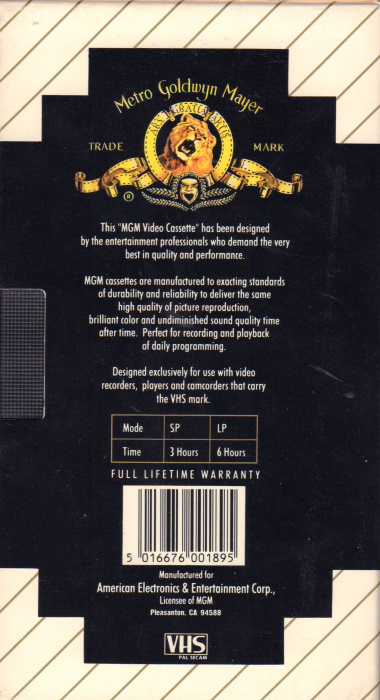 VHS, Video Home System Metro Goldwyn Mayer 180 Type I Normal 1984 UK