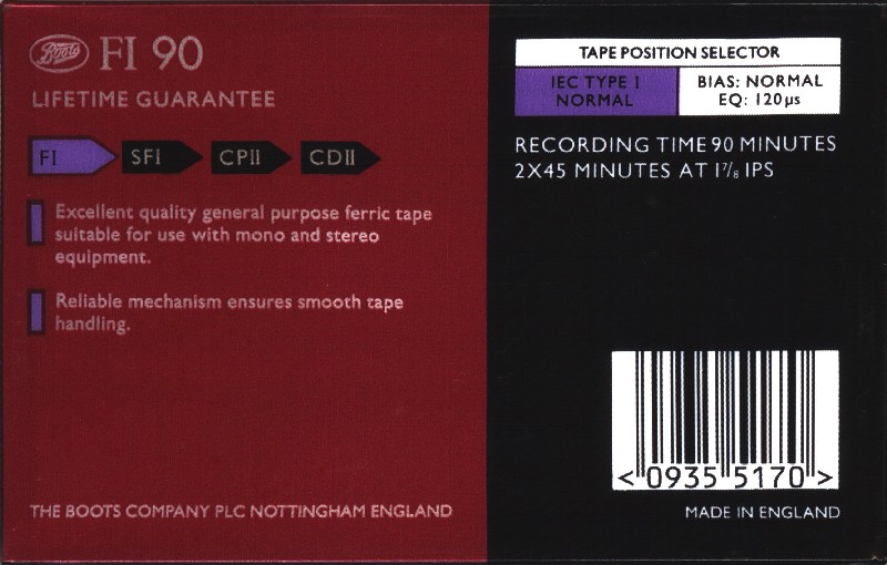 Compact Cassette Boots / Boots Audio FI 90 Type I Normal 1991 UK