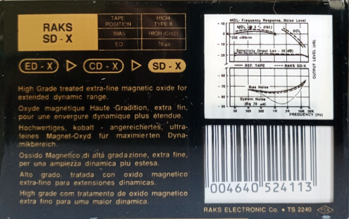 Compact Cassette RAKS SD-X 75 Type II Chrome 1991 Europe