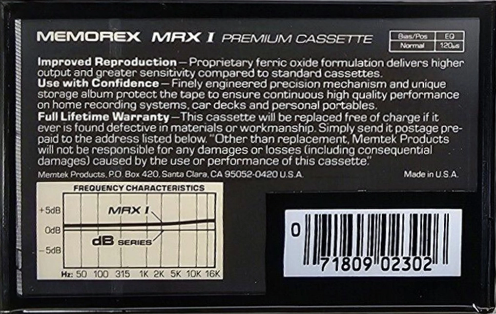 Compact Cassette Memorex MRX I 45 Type I Normal 1985 USA