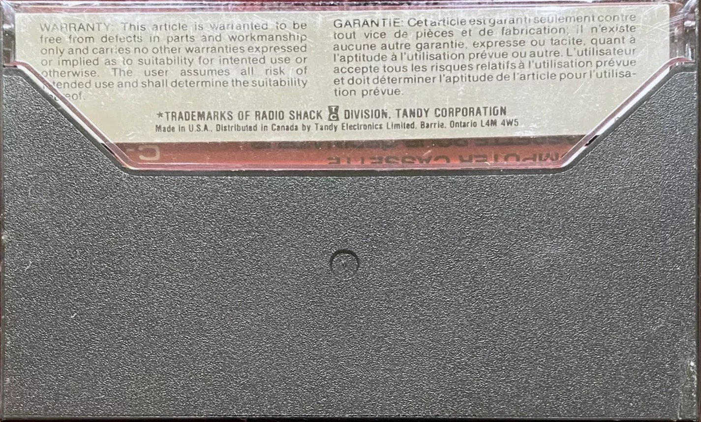 Compact Cassette Radio Shack TRS-80 10 "Cat. No. 26-302" Computer Cassette 1982 North America