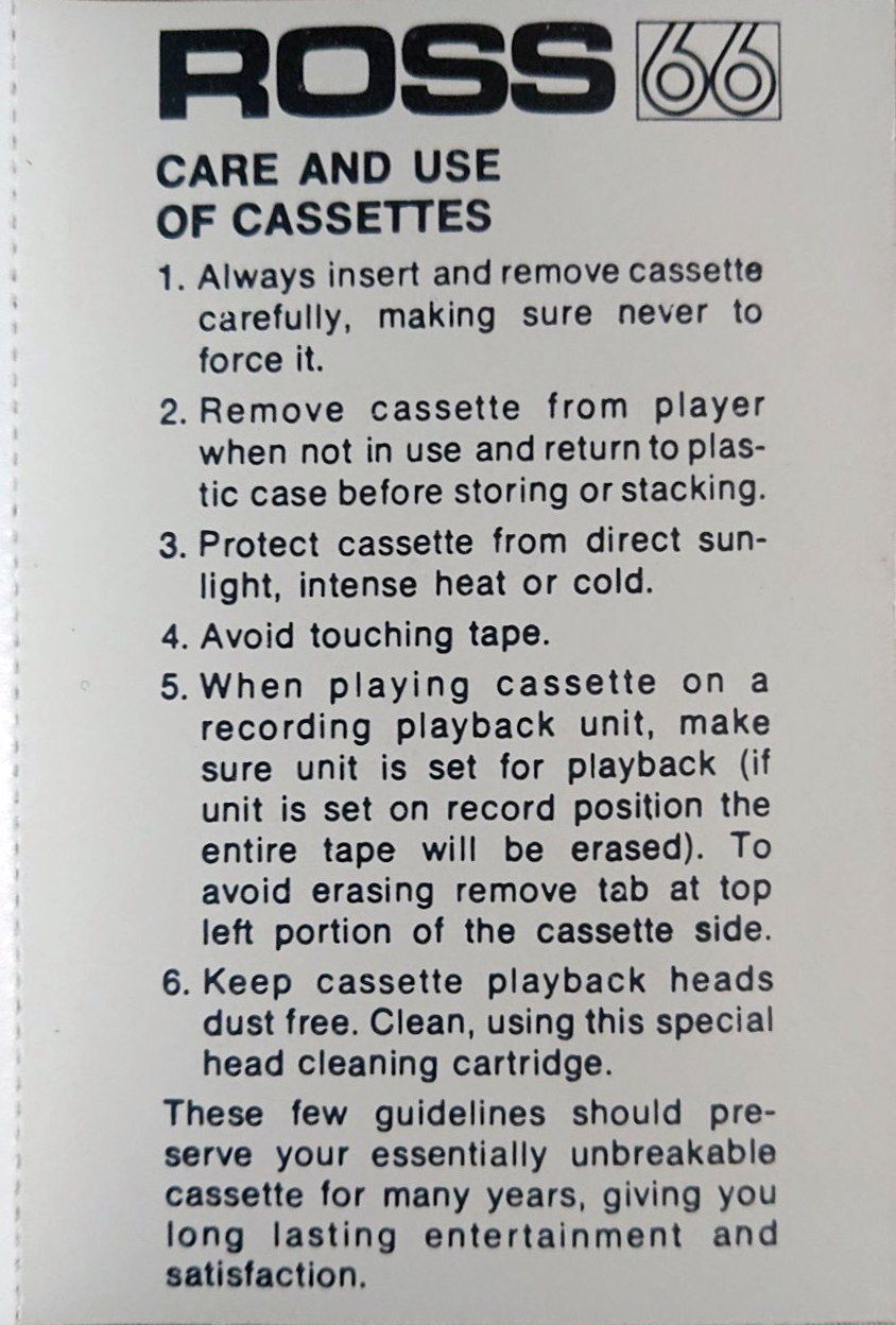 Compact Cassette Ross 66 Cleaning Cassette USA