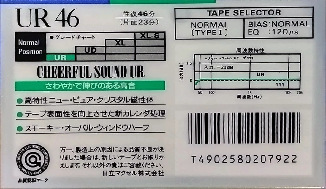 Compact Cassette Maxell UR 46 Type I Normal 1988 Japan