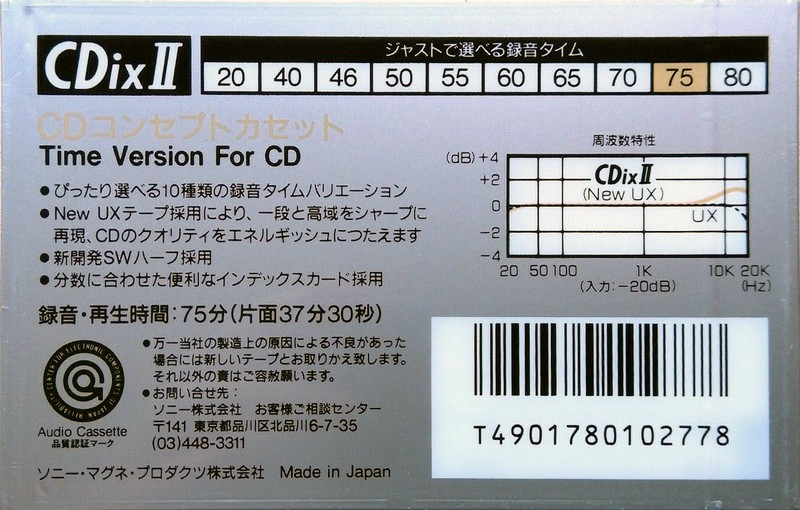 Compact Cassette Sony CDix II 75 Type II Chrome 1989 Japan