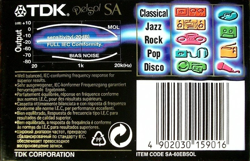 Compact Cassette TDK SA 60 "SA-60EBSOL Del Sol" Type II Chrome 1997 Worldwide