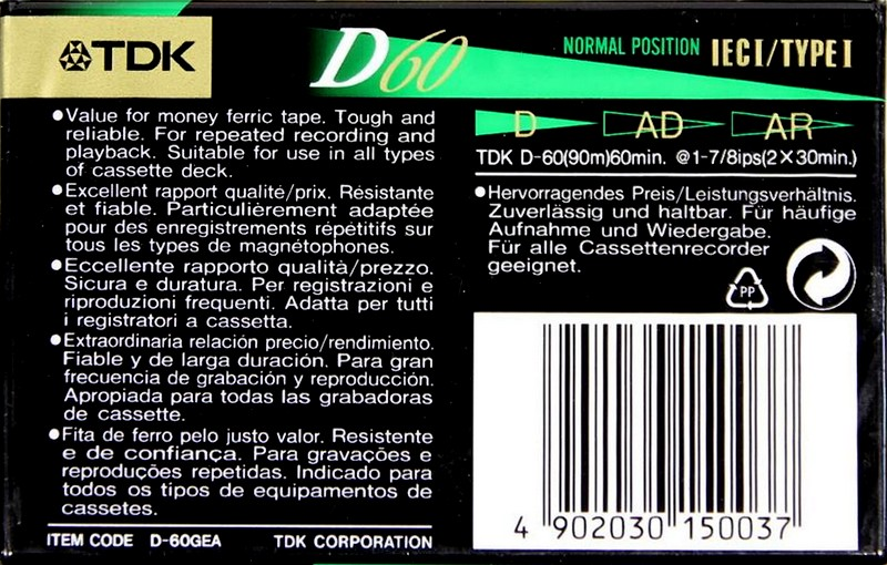Compact Cassette TDK D 60 "D-60GEA Limited Edition Green" Type I Normal 1995 Europe
