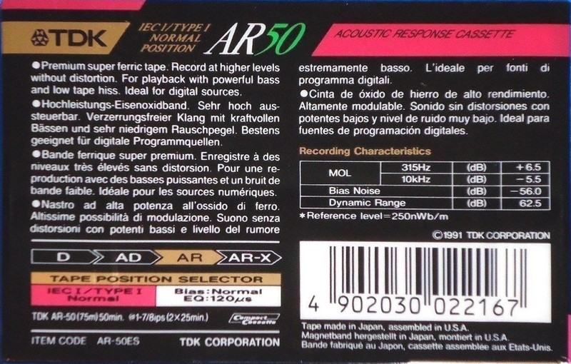 Compact Cassette TDK AR 50 "AR-50ES" Type I Normal 1991 Europe