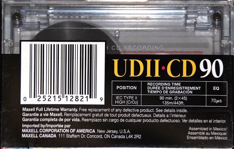 Compact Cassette Maxell UDII-CD 90 Type II Chrome 1996 North America