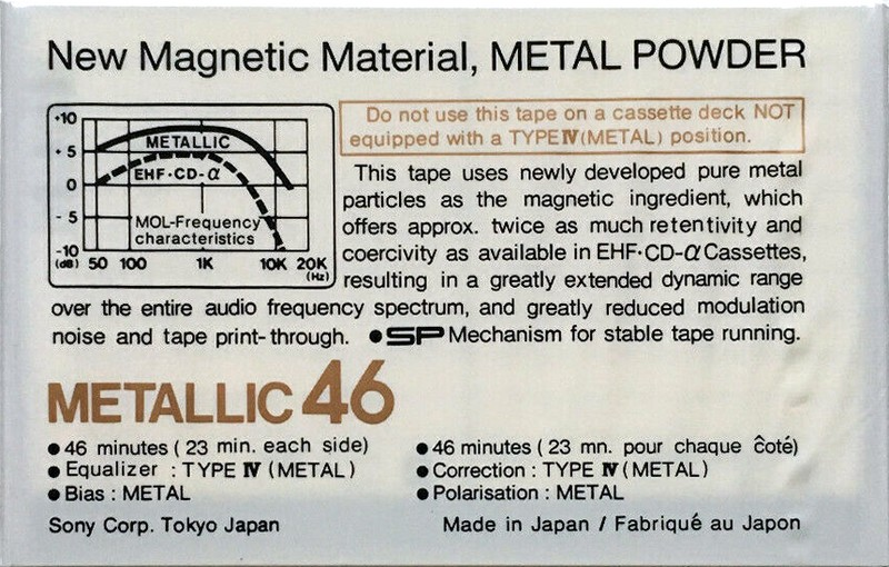 Compact Cassette Sony Metallic 46 Type IV Metal 1978 North America