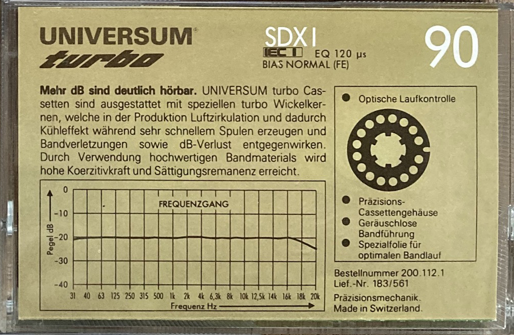 Compact Cassette Universum SDXI 90 Type I Normal 1987 Europe