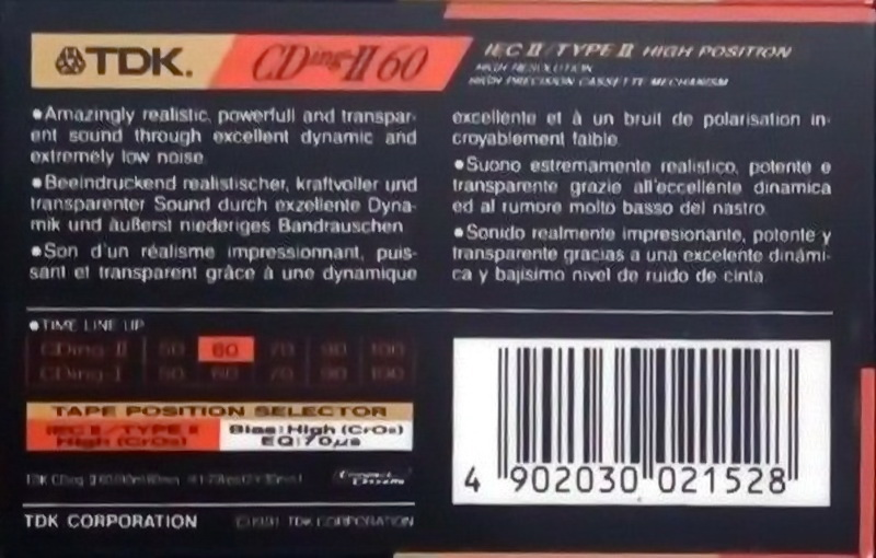 Compact Cassette TDK CDing 2 60 Type II Chrome 1991 Europe