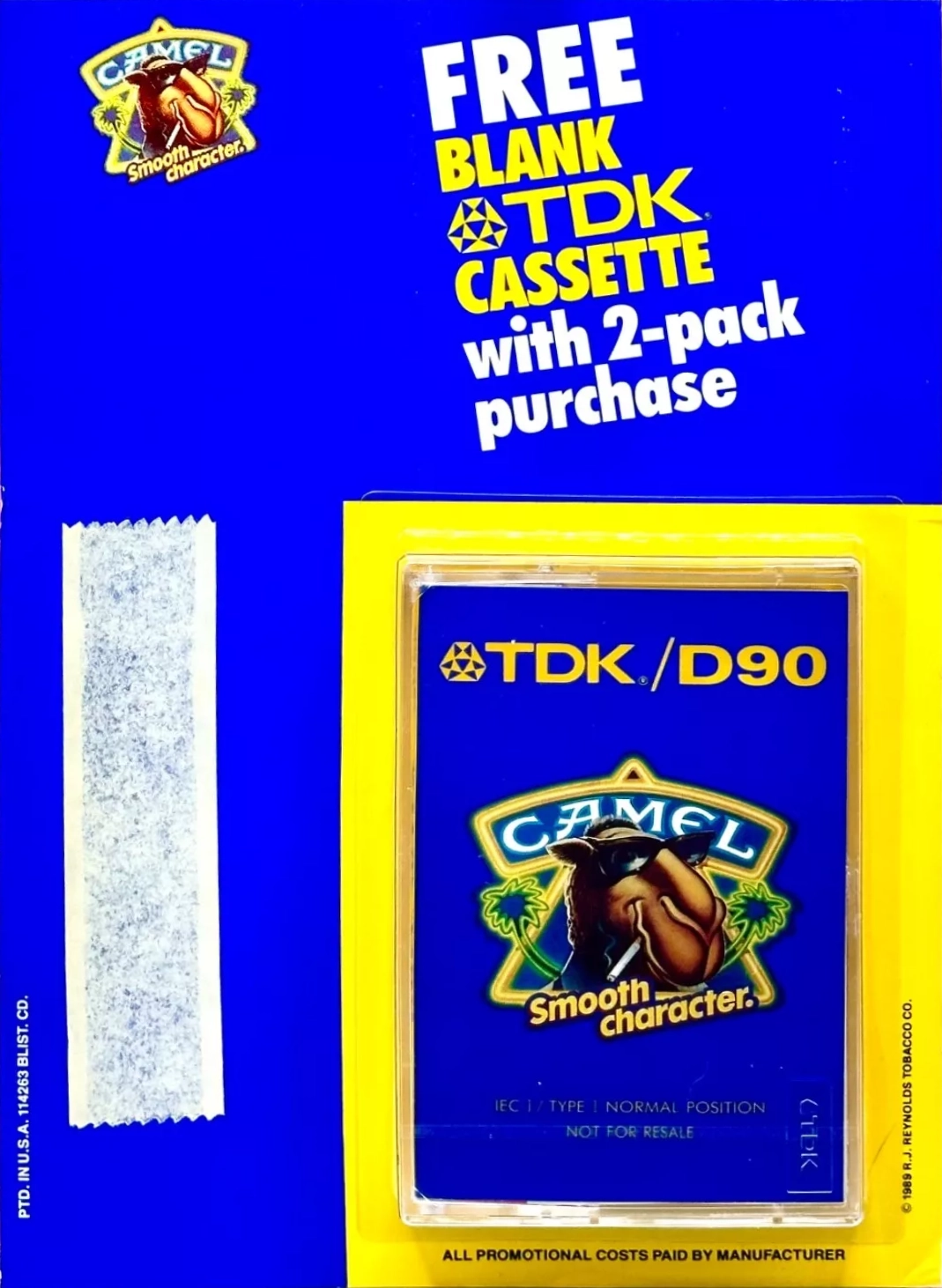 Blister TDK D 90 "CAMEL Smooth character." Type I Normal 1989 USA