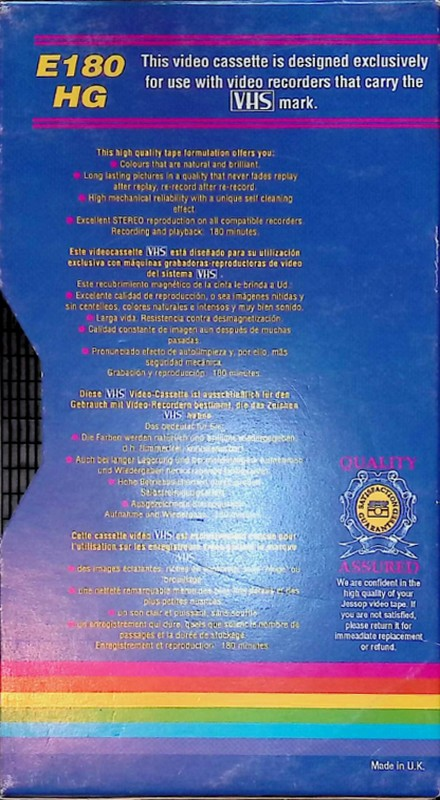 VHS, Video Home System Jessop 180 Type I Normal Europe