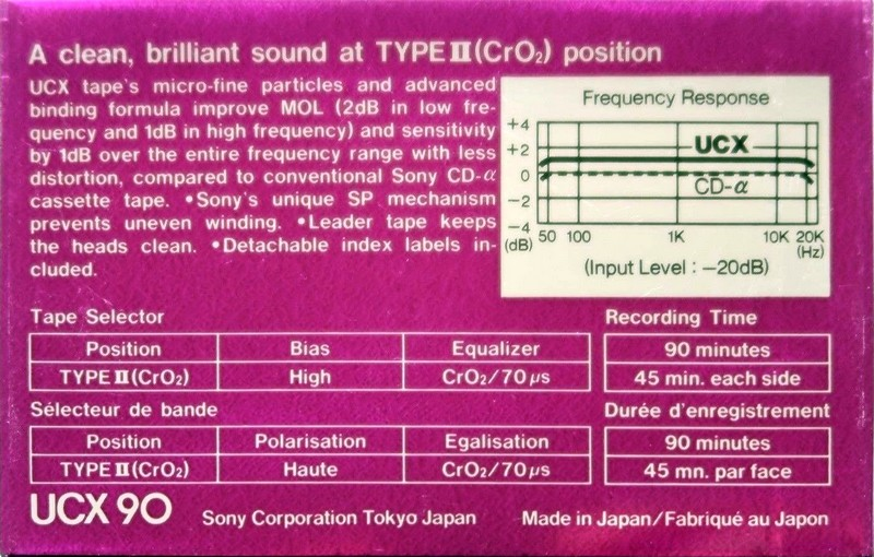 Compact Cassette Sony UCX 90 Type II Chrome 1982 North America