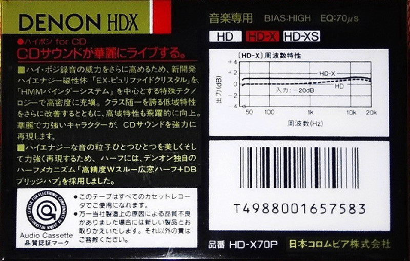 Compact Cassette Denon HD-X 70 "HD-X70P" Type II Chrome 1989 Japan