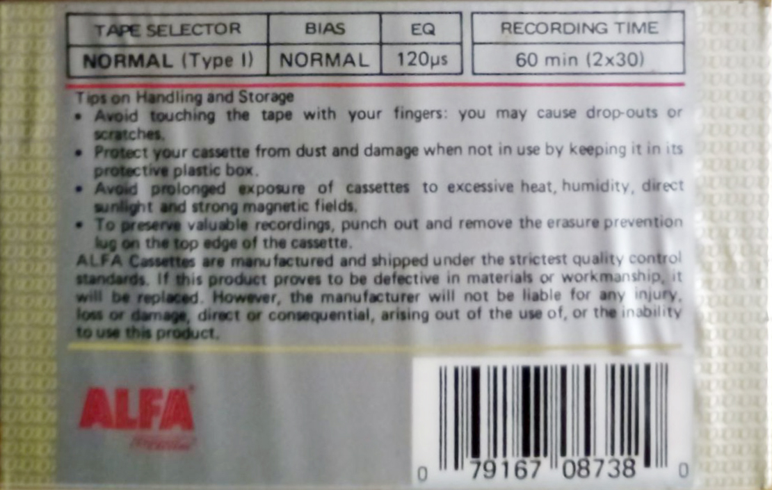 Compact Cassette Alfa SD 60 Type I Normal USA