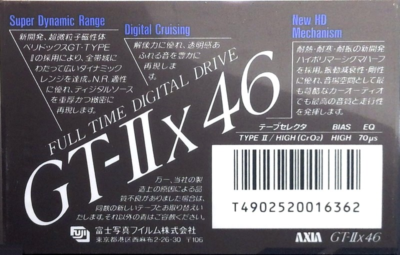 Compact Cassette AXIA GT-IIx 46 Type II Chrome 1988 Japan