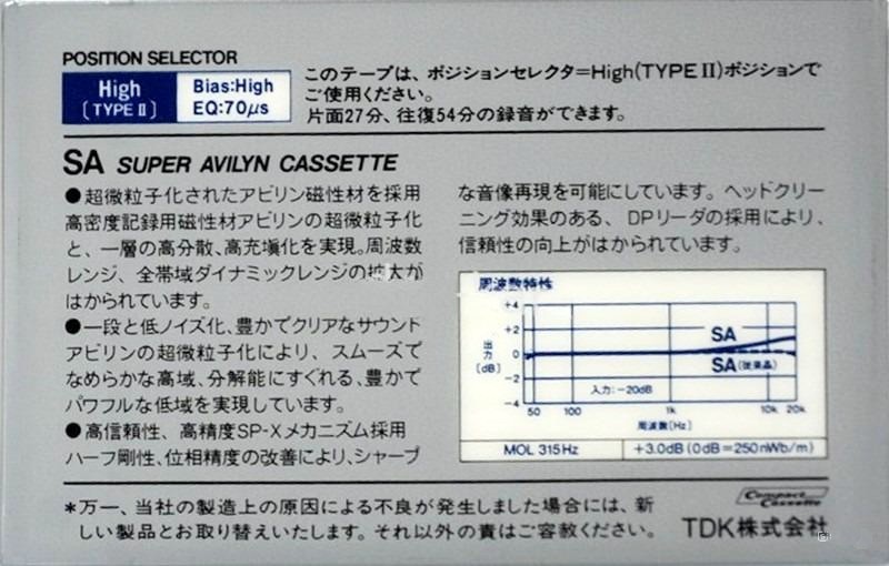 Compact Cassette TDK SA 54 Type II Chrome 1985 Japan
