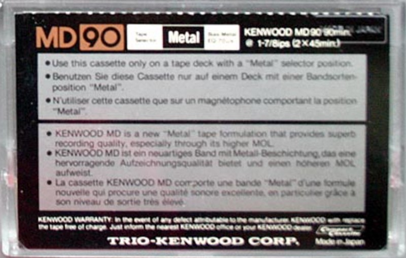 Compact Cassette Kenwood MD 90 Type IV Metal 1982 Worldwide