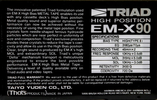 Compact Cassette Triad EM-X 90 Type II Chrome 1986 North America