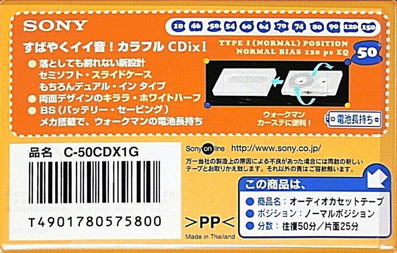 Compact Cassette Sony CDix I 50 "C-50CDX1G" Type I Normal 1999 Japan