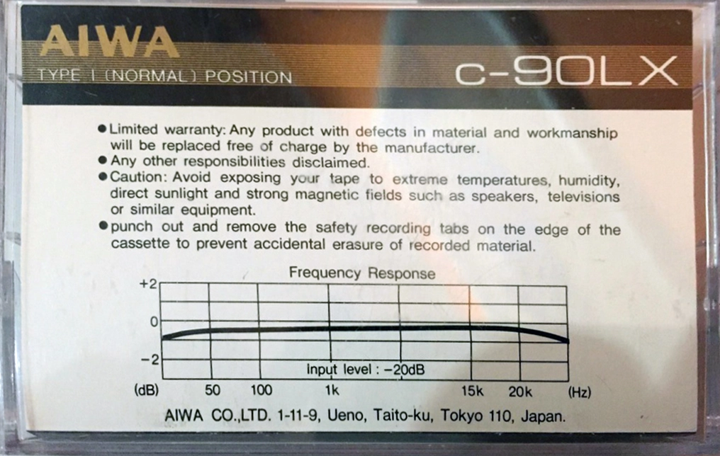 Compact Cassette Aiwa LX 90 Type I Normal 1982 Worldwide