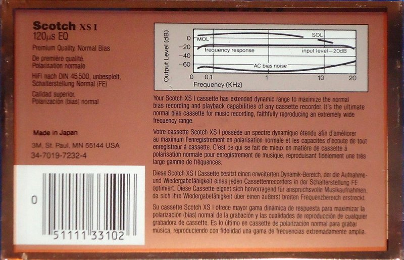 Compact Cassette Scotch XS I 90 Type I Normal 1987 Worldwide
