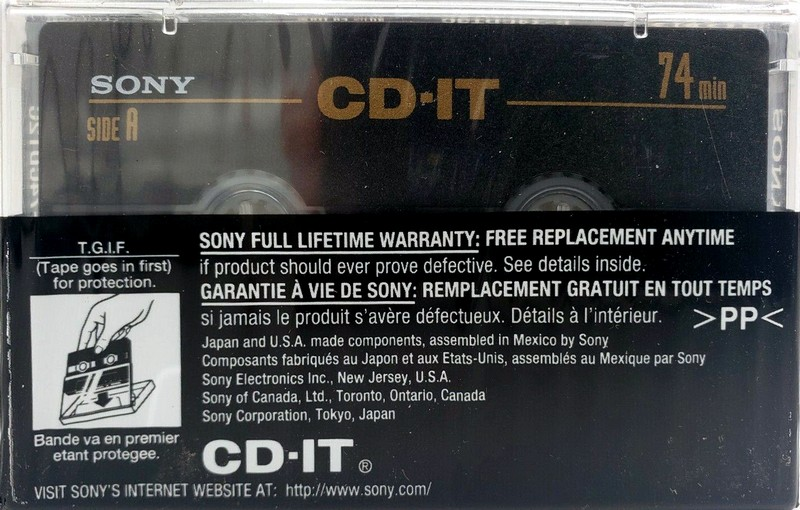 Compact Cassette Sony CD-IT 74 "C-74CDIT2C" Type II Chrome 1997 North America