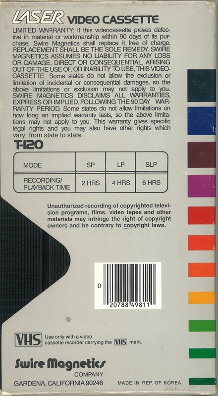 VHS, Video Home System Laser 120 Type I Normal USA