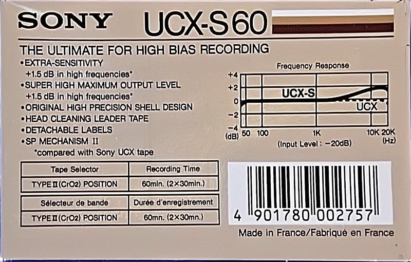 Compact Cassette Sony UCX-S 60 Type II Chrome 1985 North America