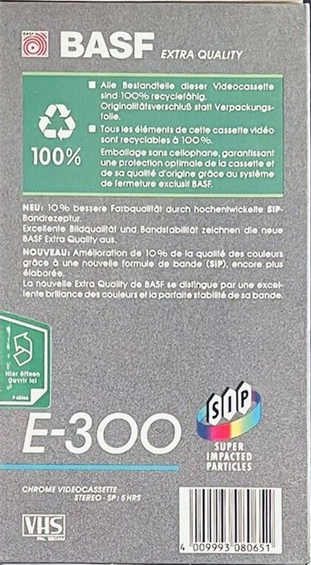 VHS, Video Home System BASF Extra Quality 300 Type II Chrome 1995 Europe