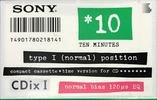 Compact Cassette Sony CDix I 10 "C-10CDX1a" Type I Normal 1992 Japan