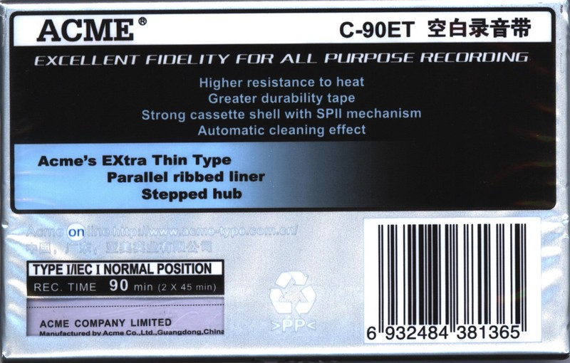 Compact Cassette Acme No. 1 90 "C-90ET" Type I Normal Europe