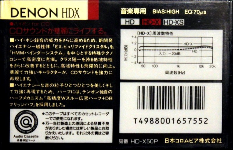 Compact Cassette Denon HD-X 50 "HD-X50P" Type II Chrome 1989 Japan