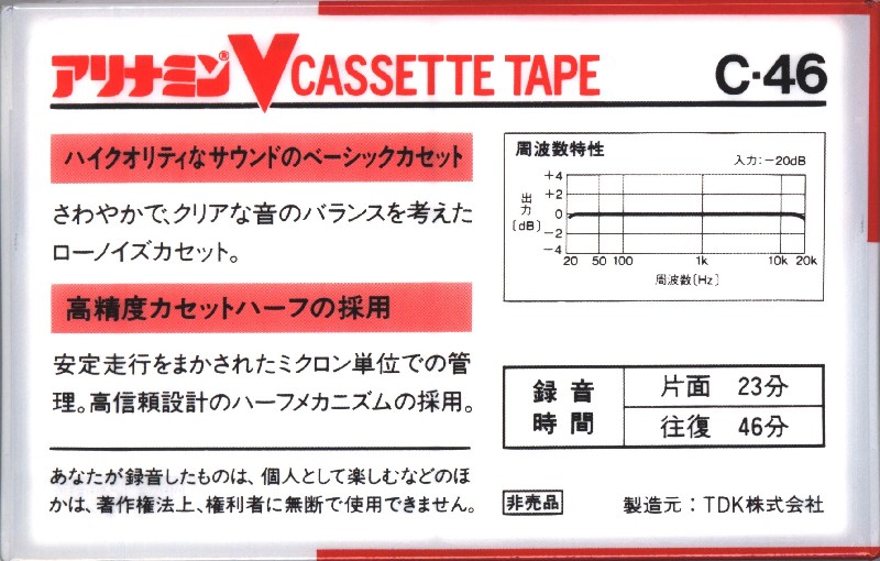Compact Cassette TDK D 46 "V Alinamin" Type I Normal 2000 Japan