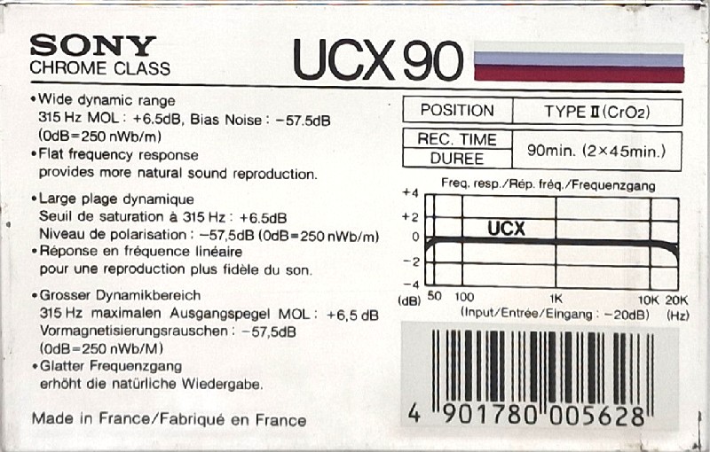 Compact Cassette Sony UCX 90 Type II Chrome 1985 Europe